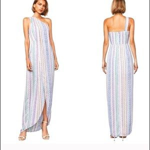 BCBGMAXAZRIA  Dries Striped Almond Blsm one shoulder casual maxi evening dress